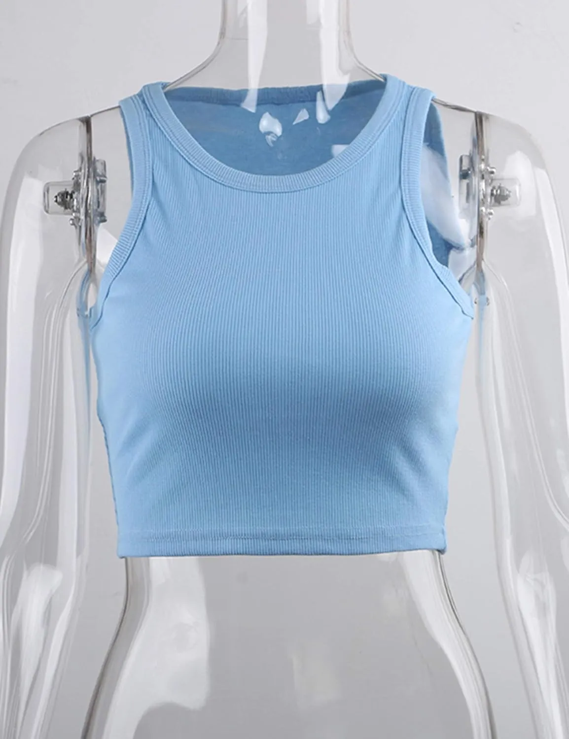 MISSACTIVER Women Basic Sleeveless Vest Crop Tank Top Casual Crew Neck Binding Crop Top