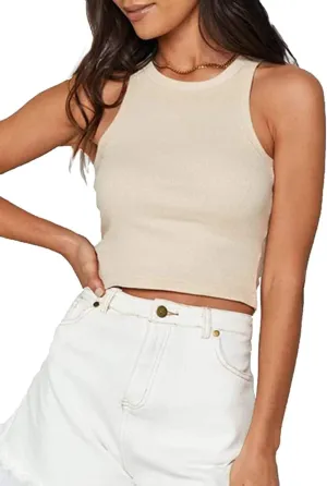 MISSACTIVER Women Basic Sleeveless Vest Crop Tank Top Casual Crew Neck Binding Crop Top
