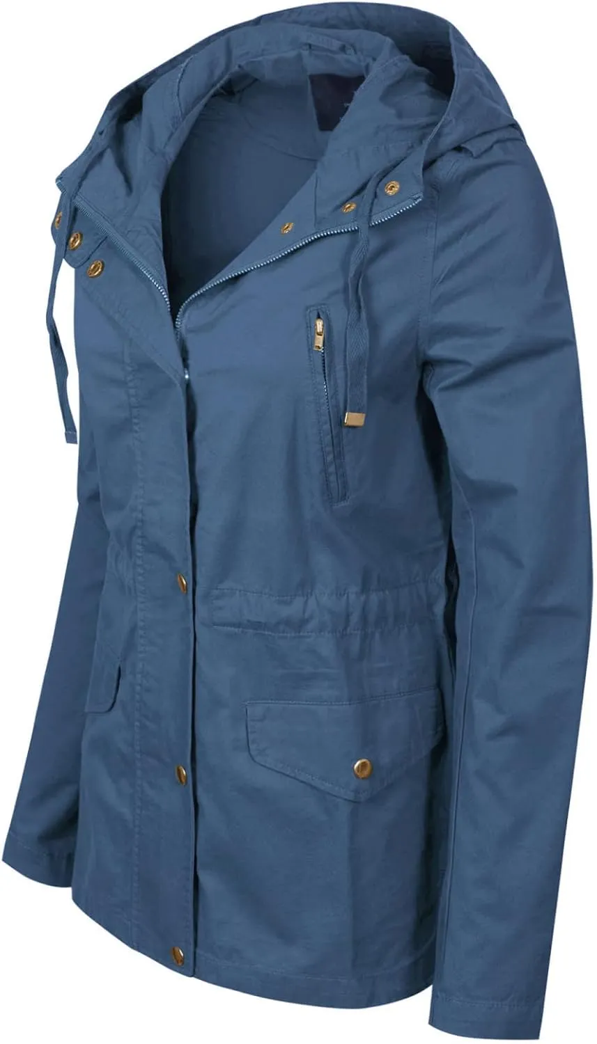 MixMatchy Women's Basic Military Anorak Jacket Zip Up Snap button Hooded Parka Safari Utility Coat with Pocket