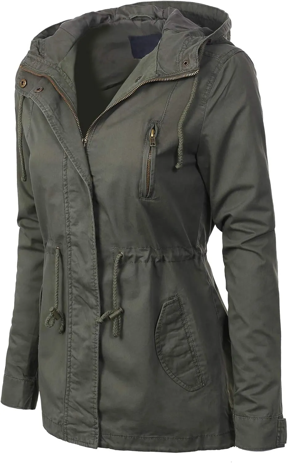 MixMatchy Women's Basic Military Anorak Jacket Zip Up Snap button Hooded Parka Safari Utility Coat with Pocket