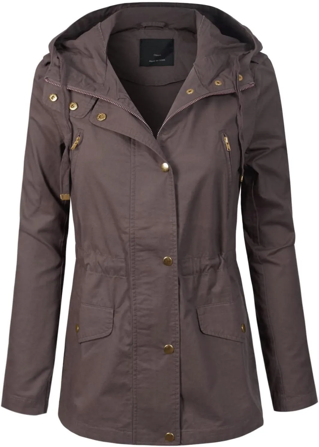 MixMatchy Women's Basic Military Anorak Jacket Zip Up Snap button Hooded Parka Safari Utility Coat with Pocket
