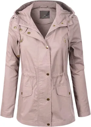 MixMatchy Women's Basic Military Anorak Jacket Zip Up Snap button Hooded Parka Safari Utility Coat with Pocket