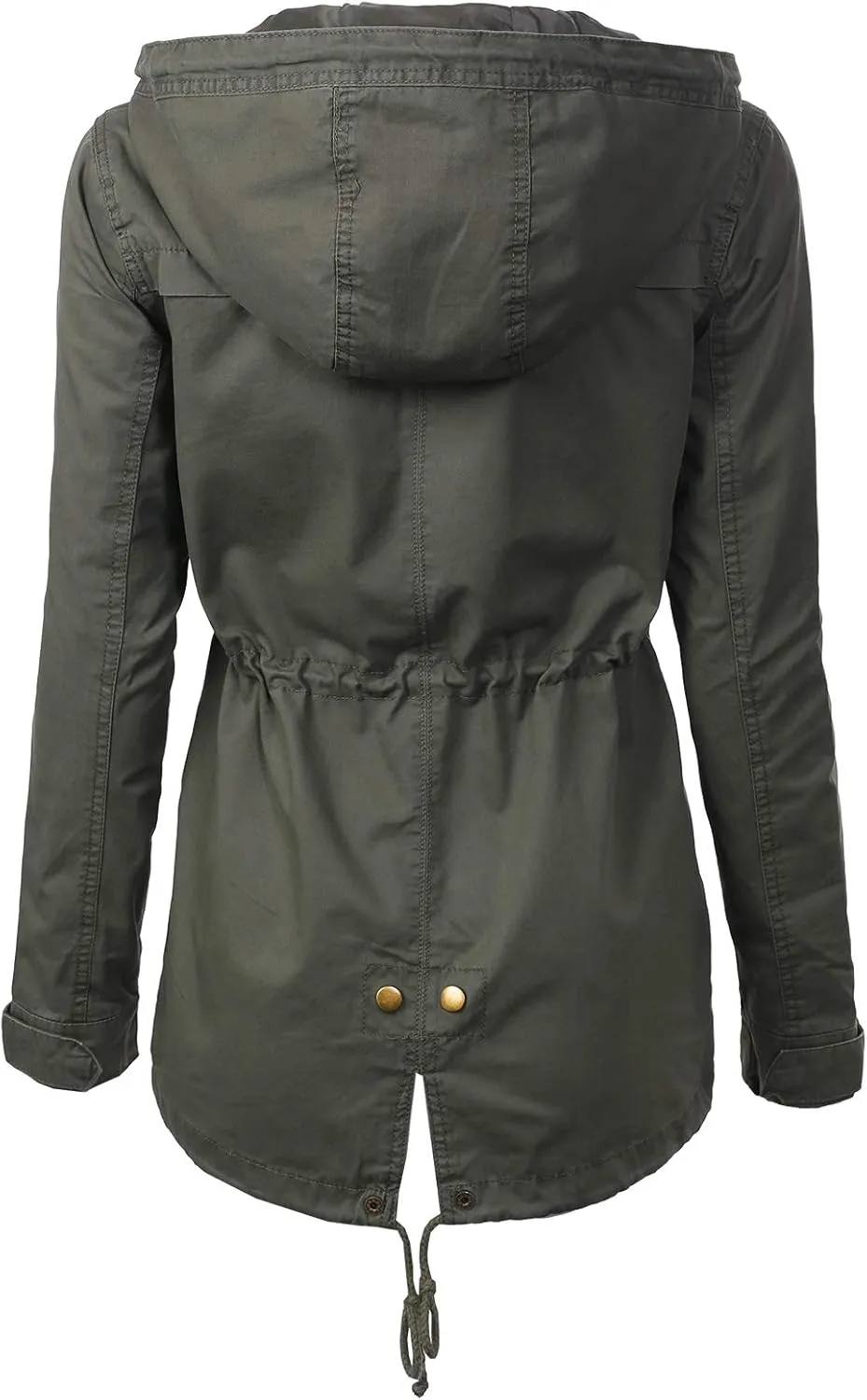MixMatchy Women's Basic Military Anorak Jacket Zip Up Snap button Hooded Parka Safari Utility Coat with Pocket