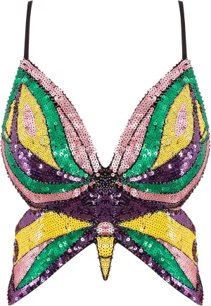 Mocure Womens Glitter Sequin Butterfly Crop Top Low-Cut Tank Top Rave Tube Vest Top for Belly Dance Costume Outfits