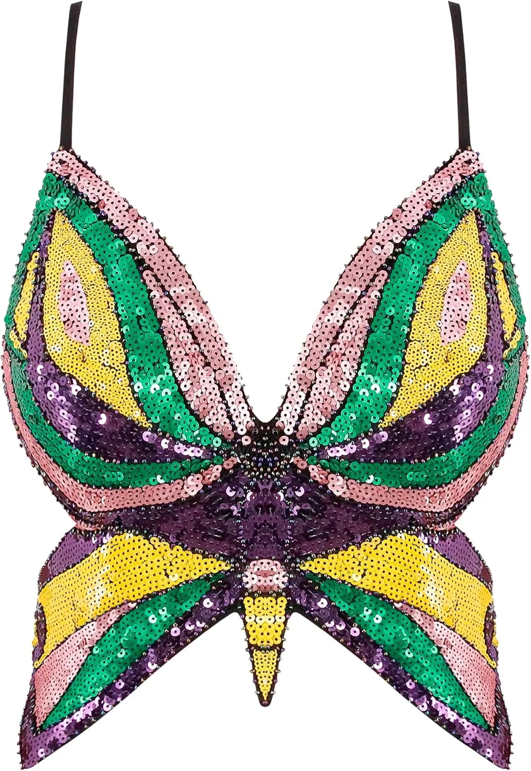 Mocure Womens Glitter Sequin Butterfly Crop Top Low-Cut Tank Top Rave Tube Vest Top for Belly Dance Costume Outfits