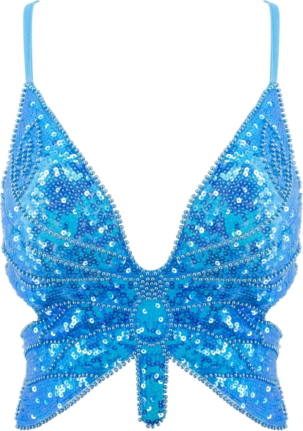 Mocure Womens Glitter Sequin Butterfly Crop Top Low-Cut Tank Top Rave Tube Vest Top for Belly Dance Costume Outfits