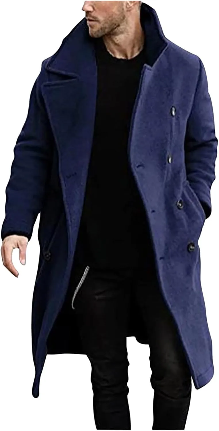 Muscularfit Trench Coat Men Waterproof Single-Breasted Windbreaker Jackets Fashion Lapel Neck Solid Winter Outerwear Jacket