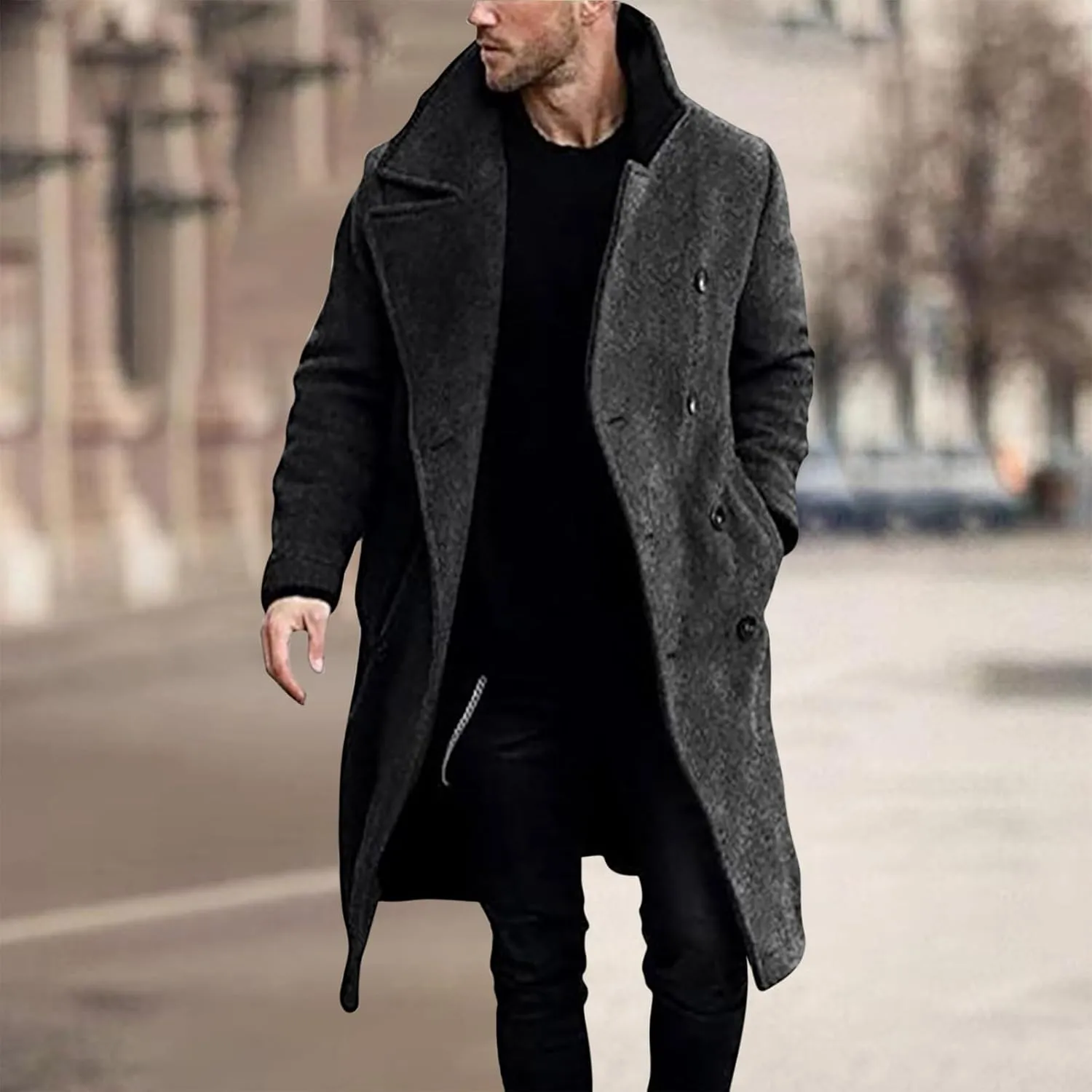 Muscularfit Trench Coat Men Waterproof Single-Breasted Windbreaker Jackets Fashion Lapel Neck Solid Winter Outerwear Jacket