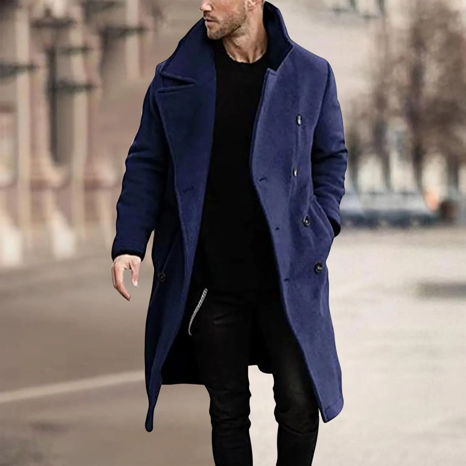 Muscularfit Trench Coat Men Waterproof Single-Breasted Windbreaker Jackets Fashion Lapel Neck Solid Winter Outerwear Jacket