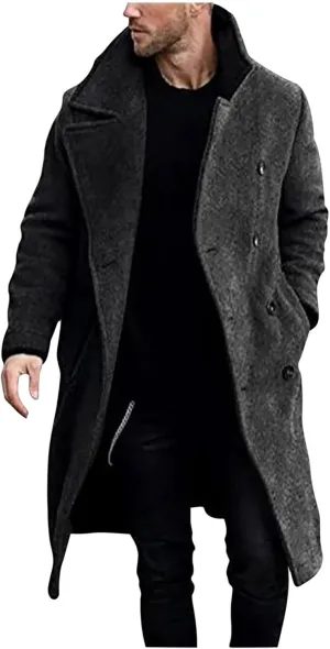 Muscularfit Trench Coat Men Waterproof Single-Breasted Windbreaker Jackets Fashion Lapel Neck Solid Winter Outerwear Jacket