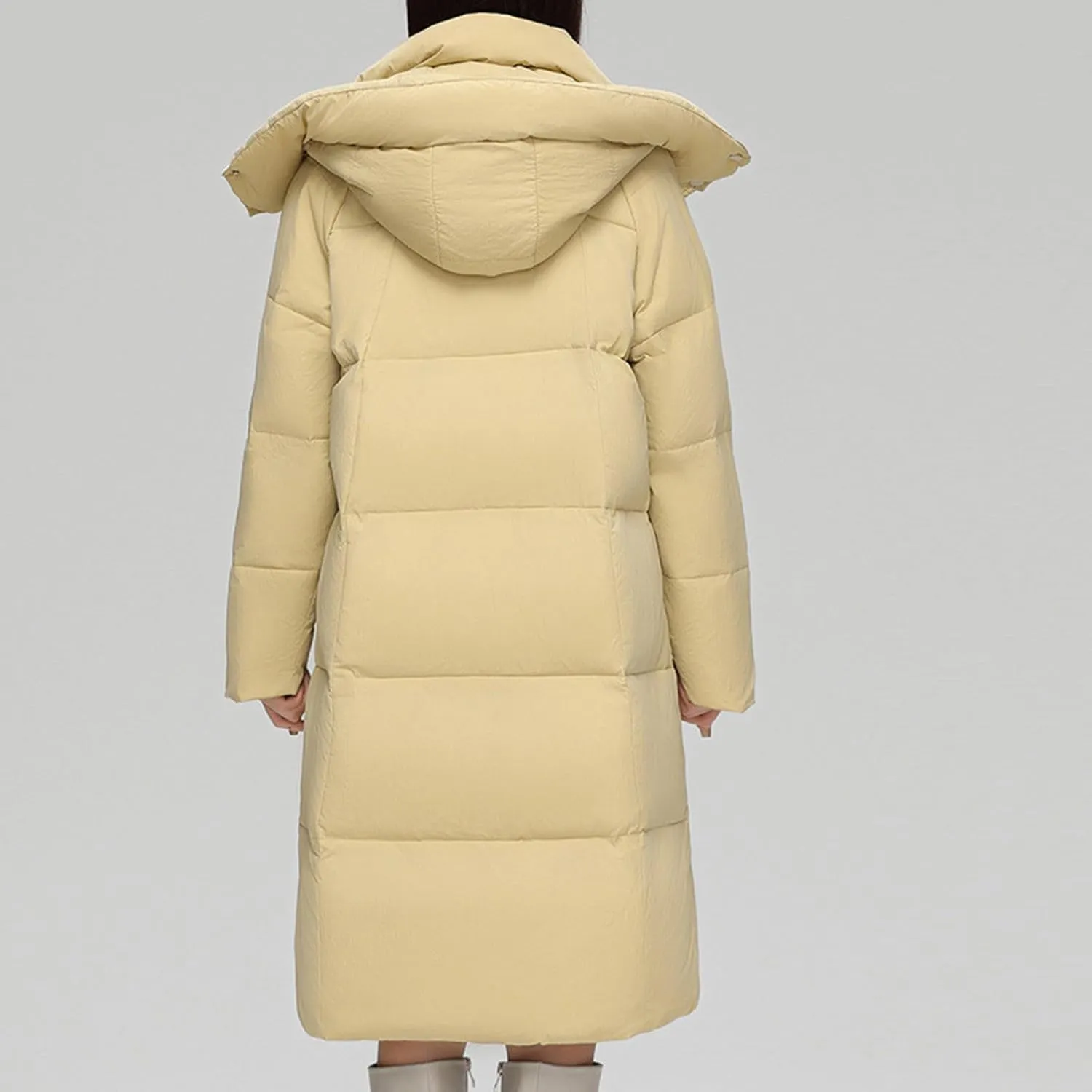 NATHGAM Long Down Coat Women Casual Turtleneck Thicken Winter Warm Hooded Puffer Coat Cotton Padded Zip Long Sleeve Outwears