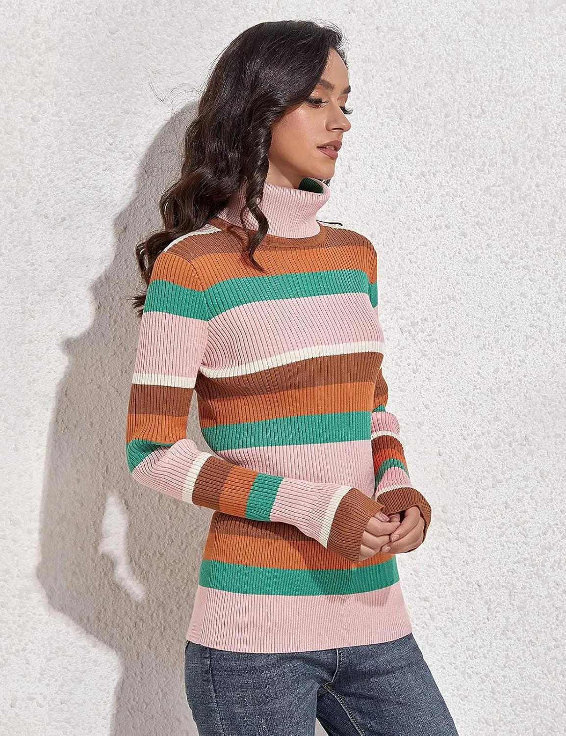 ninovino Women's Turtleneck Ribbed Long Sleeve Sweater Pullover Tops