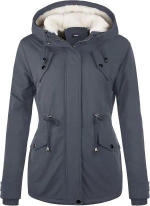 NUTEXROL Women's Winter Thicken Hooded Sherpa Lined Parka Military Anorak Jacket Warm Short Cotton Coats for Women