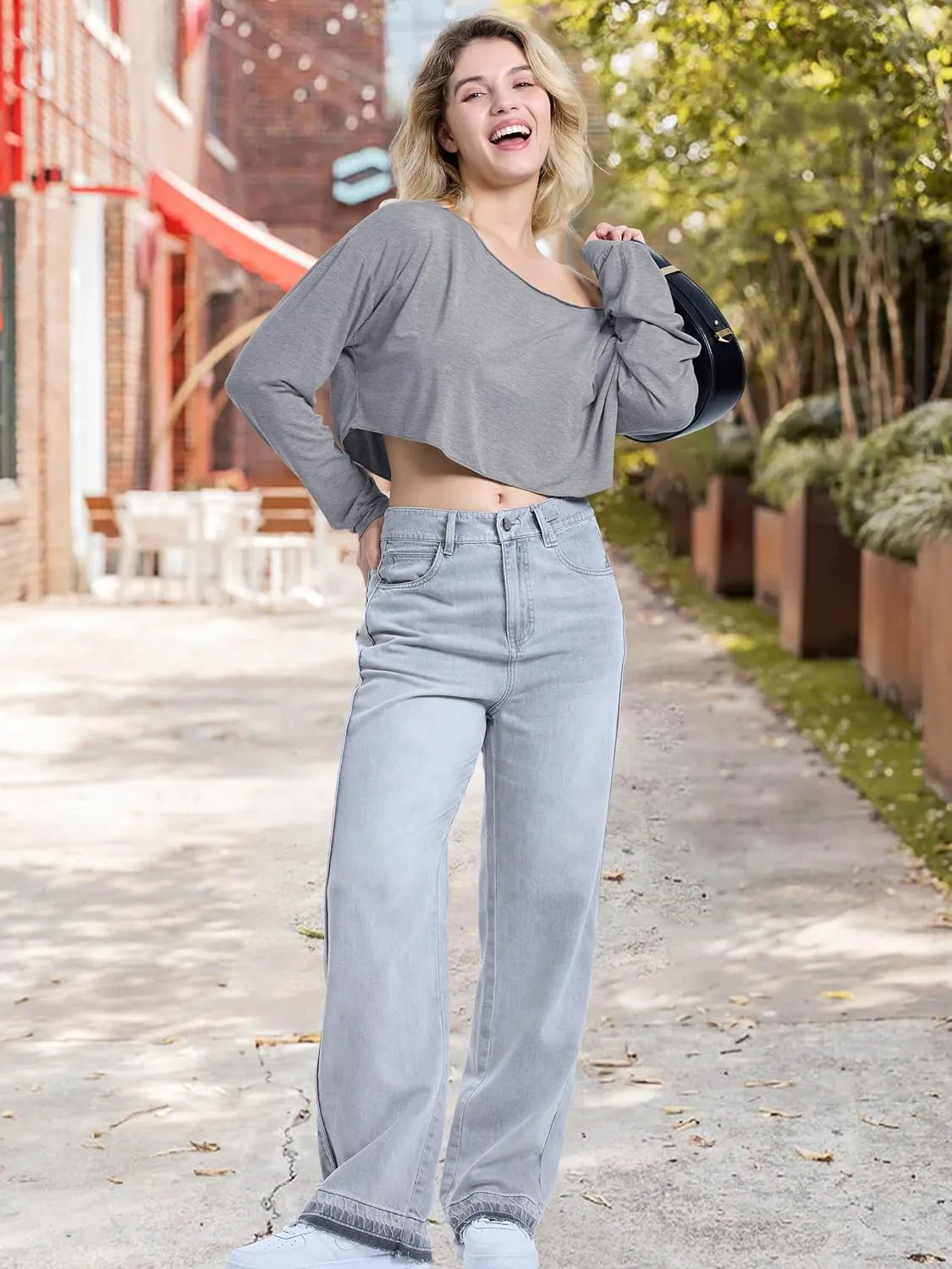 Off Shoulder Crop Top for Women Workout Gym Dance Top Spring Summer Top Boat Neck Loose Casual Long Sleeve T Shirt
