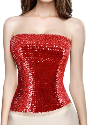 Orita Women Sparkly Sequins Tube Top Sexy Stretch Crop Top Vest Camisoles Party Clubwear
