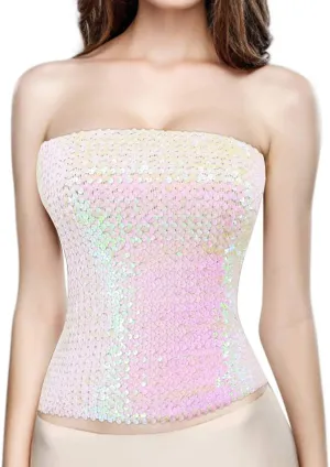 Orita Women Sparkly Sequins Tube Top Sexy Stretch Crop Top Vest Camisoles Party Clubwear