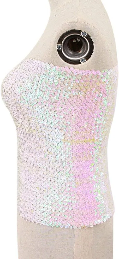 Orita Women Sparkly Sequins Tube Top Sexy Stretch Crop Top Vest Camisoles Party Clubwear