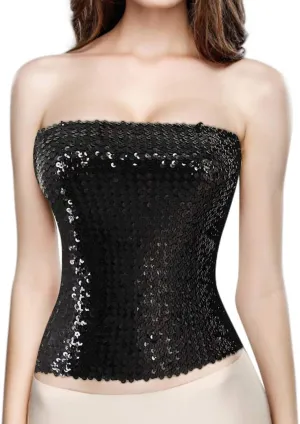 Orita Women Sparkly Sequins Tube Top Sexy Stretch Crop Top Vest Camisoles Party Clubwear