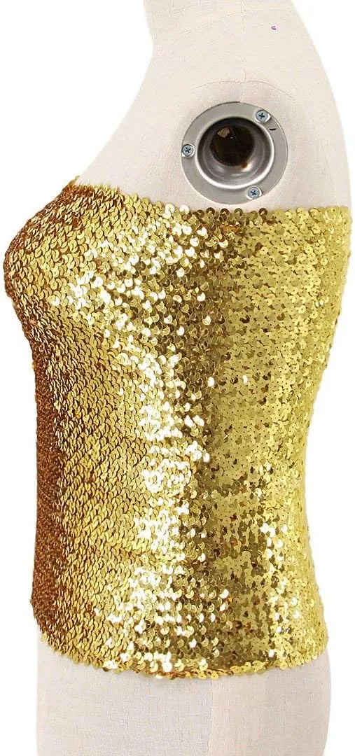 Orita Women Sparkly Sequins Tube Top Sexy Stretch Crop Top Vest Camisoles Party Clubwear