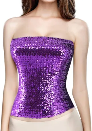 Orita Women Sparkly Sequins Tube Top Sexy Stretch Crop Top Vest Camisoles Party Clubwear
