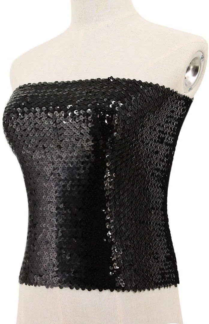 Orita Women Sparkly Sequins Tube Top Sexy Stretch Crop Top Vest Camisoles Party Clubwear