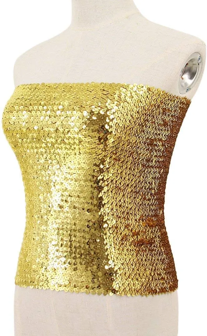Orita Women Sparkly Sequins Tube Top Sexy Stretch Crop Top Vest Camisoles Party Clubwear