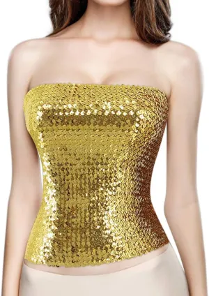 Orita Women Sparkly Sequins Tube Top Sexy Stretch Crop Top Vest Camisoles Party Clubwear