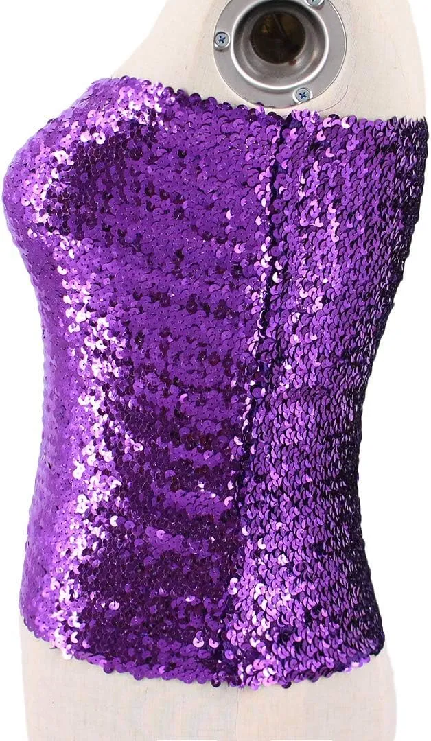 Orita Women Sparkly Sequins Tube Top Sexy Stretch Crop Top Vest Camisoles Party Clubwear