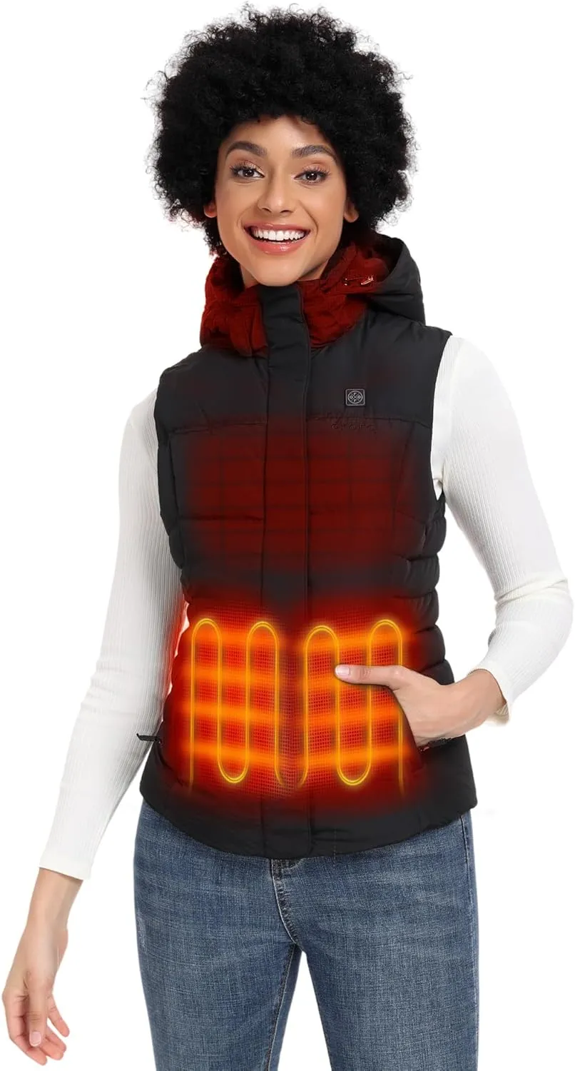 ORORO Women's Heated Down Vest with Detachable Hood, Heating Vest with 800 Fill Down (Charger Not Included)