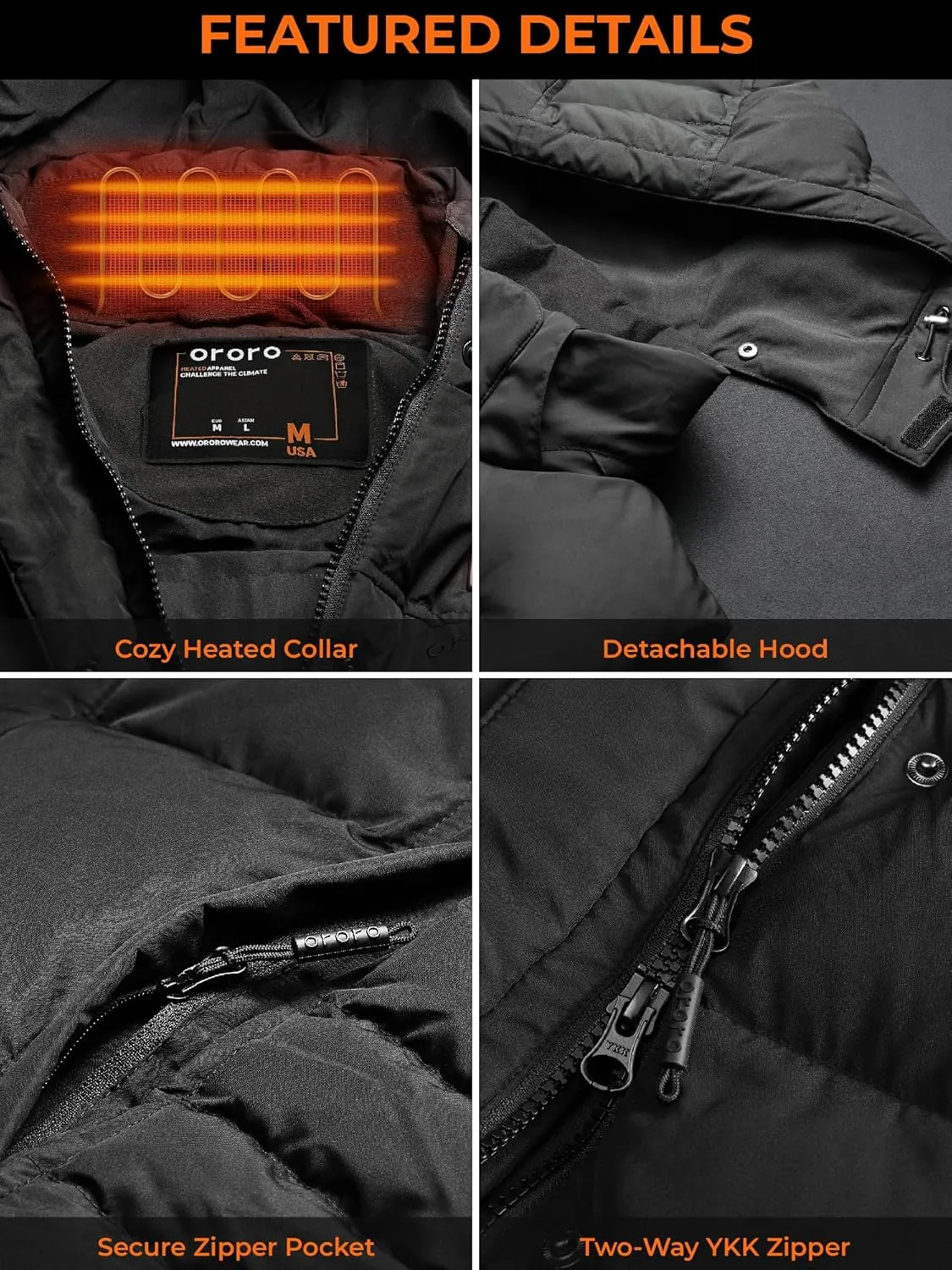 ORORO Women's Heated Down Vest with Detachable Hood, Heating Vest with 800 Fill Down (Charger Not Included)