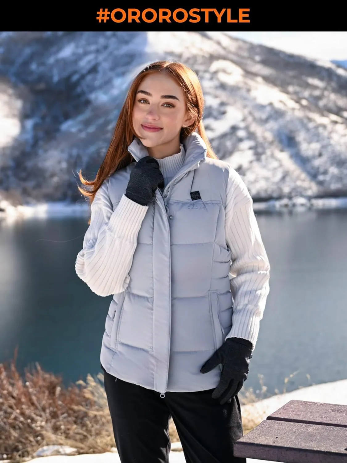 ORORO Women's Heated Down Vest with Detachable Hood, Heating Vest with 800 Fill Down (Charger Not Included)