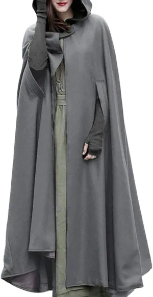 Overcoat for Women Winter Cloak with Arm Slits Womens Cape Hooded Cardigans Mid Length Open Front Poncho Outwear