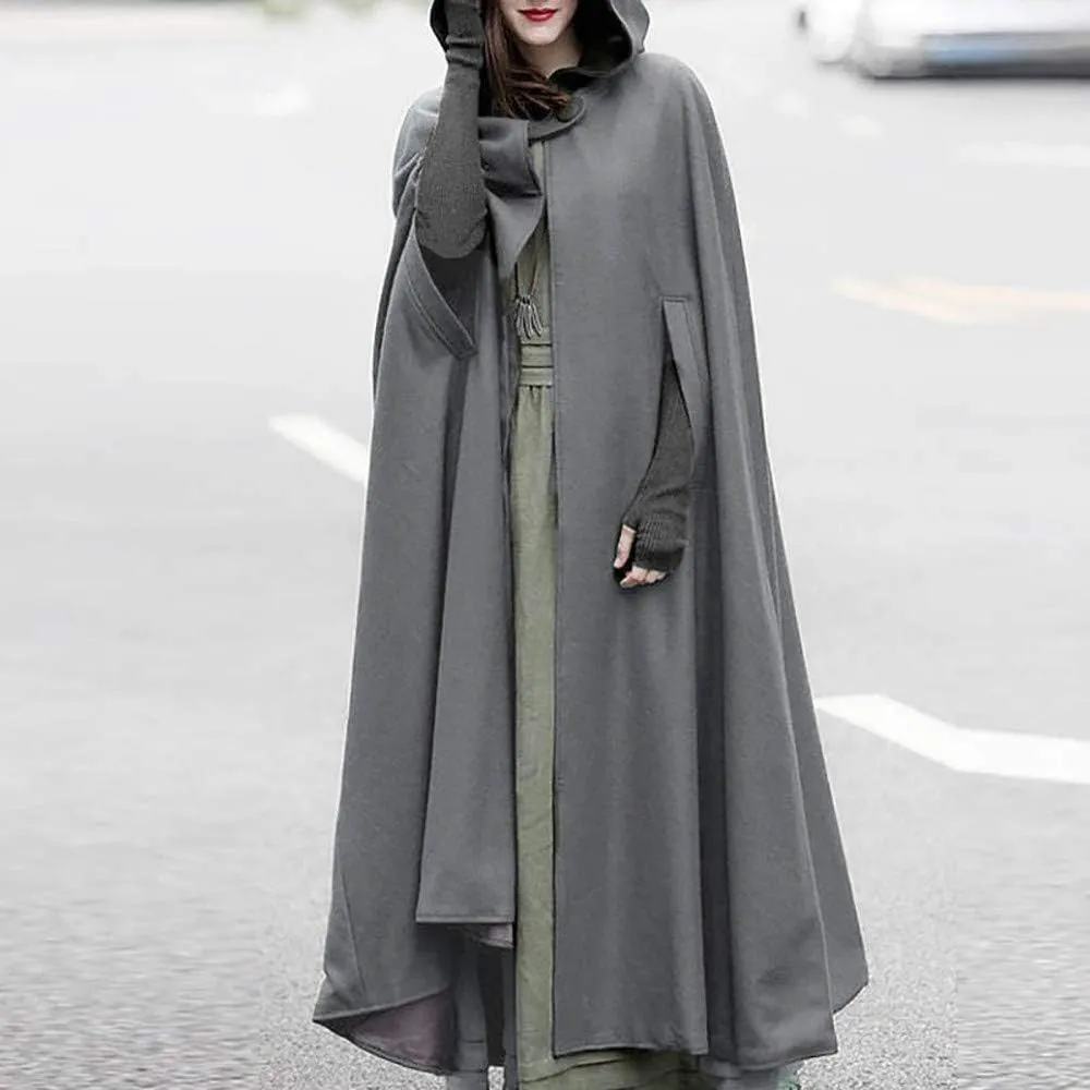 Overcoat for Women Winter Cloak with Arm Slits Womens Cape Hooded Cardigans Mid Length Open Front Poncho Outwear