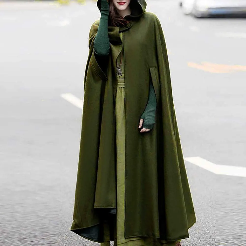 Overcoat for Women Winter Cloak with Arm Slits Womens Cape Hooded Cardigans Mid Length Open Front Poncho Outwear