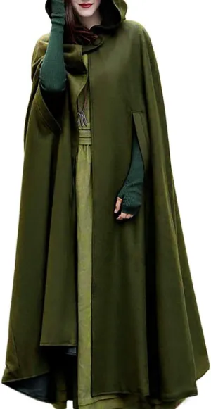 Overcoat for Women Winter Cloak with Arm Slits Womens Cape Hooded Cardigans Mid Length Open Front Poncho Outwear