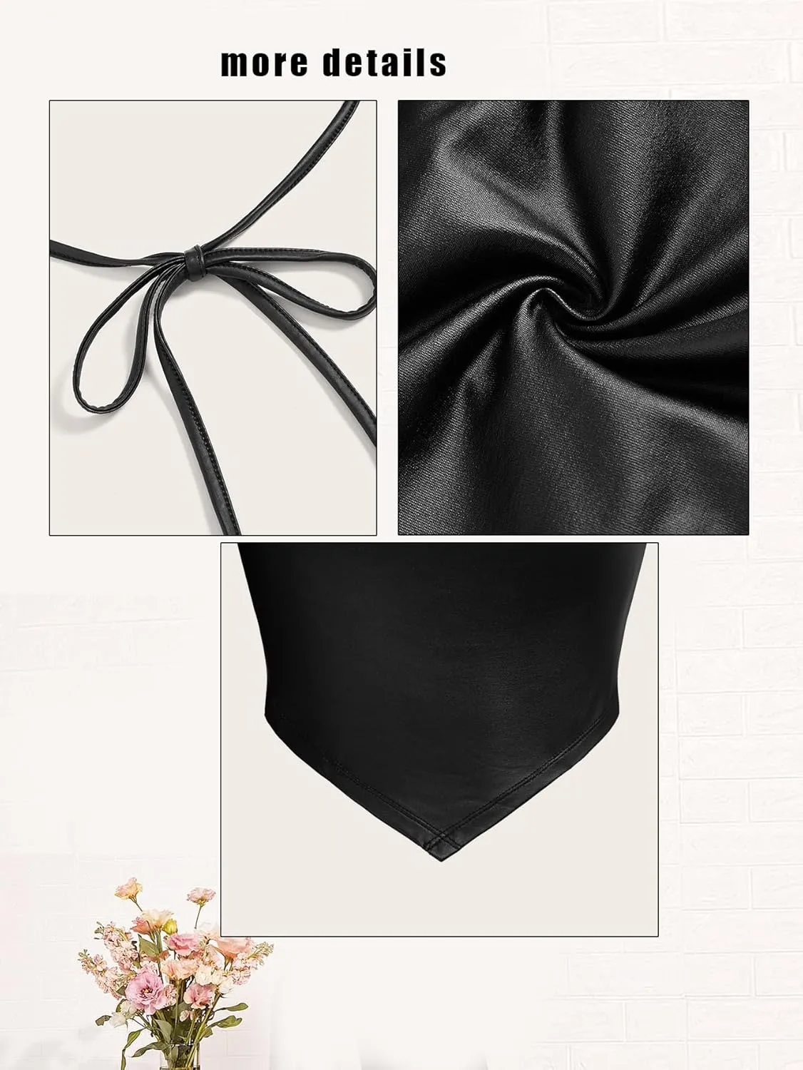 OYOANGLE Women's PU Leather Going Out Top Summer Sleeveless Draped Halter Crop Tank Cami Top