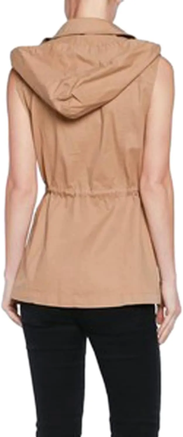 PacificPlex Womens Sleeveless Hooded Anorak Cotton Cargo Utility Safari Military Snap Fashion Vest w/Pockets