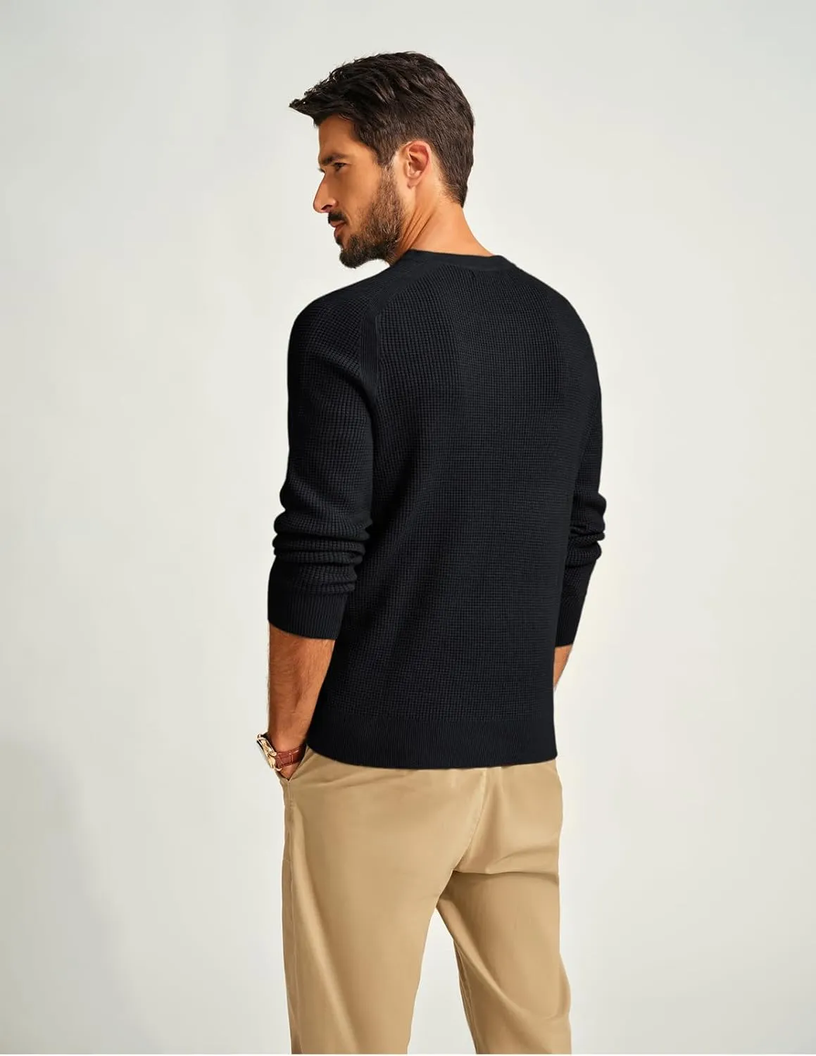 PJ PAUL JONES Mens Sweater Waffle Crewneck Pullover Sweaters Henley Sweater