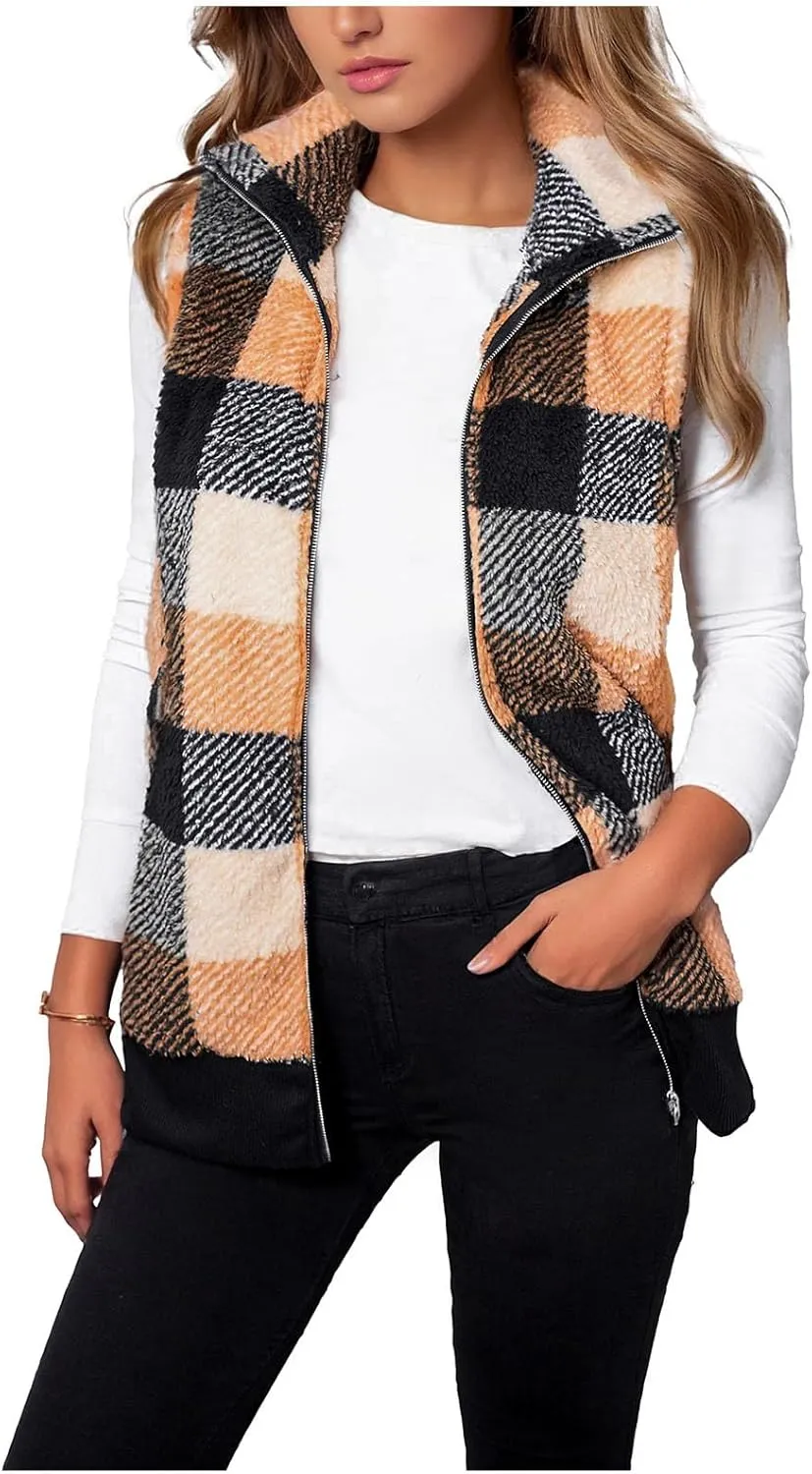 Plaid Jacket for Women Fleece Casual Cardigan Fall Plush Vest Thermal Vests Thick Winter Coats Outwear 2025 Shackets