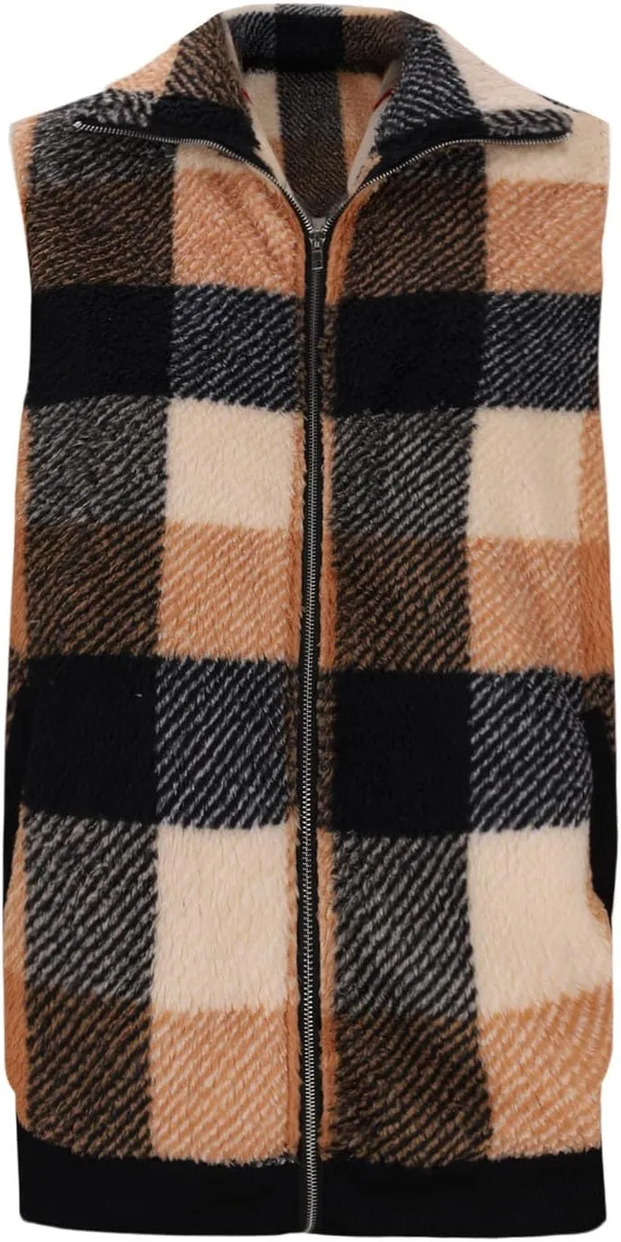 Plaid Jacket for Women Fleece Casual Cardigan Fall Plush Vest Thermal Vests Thick Winter Coats Outwear 2025 Shackets