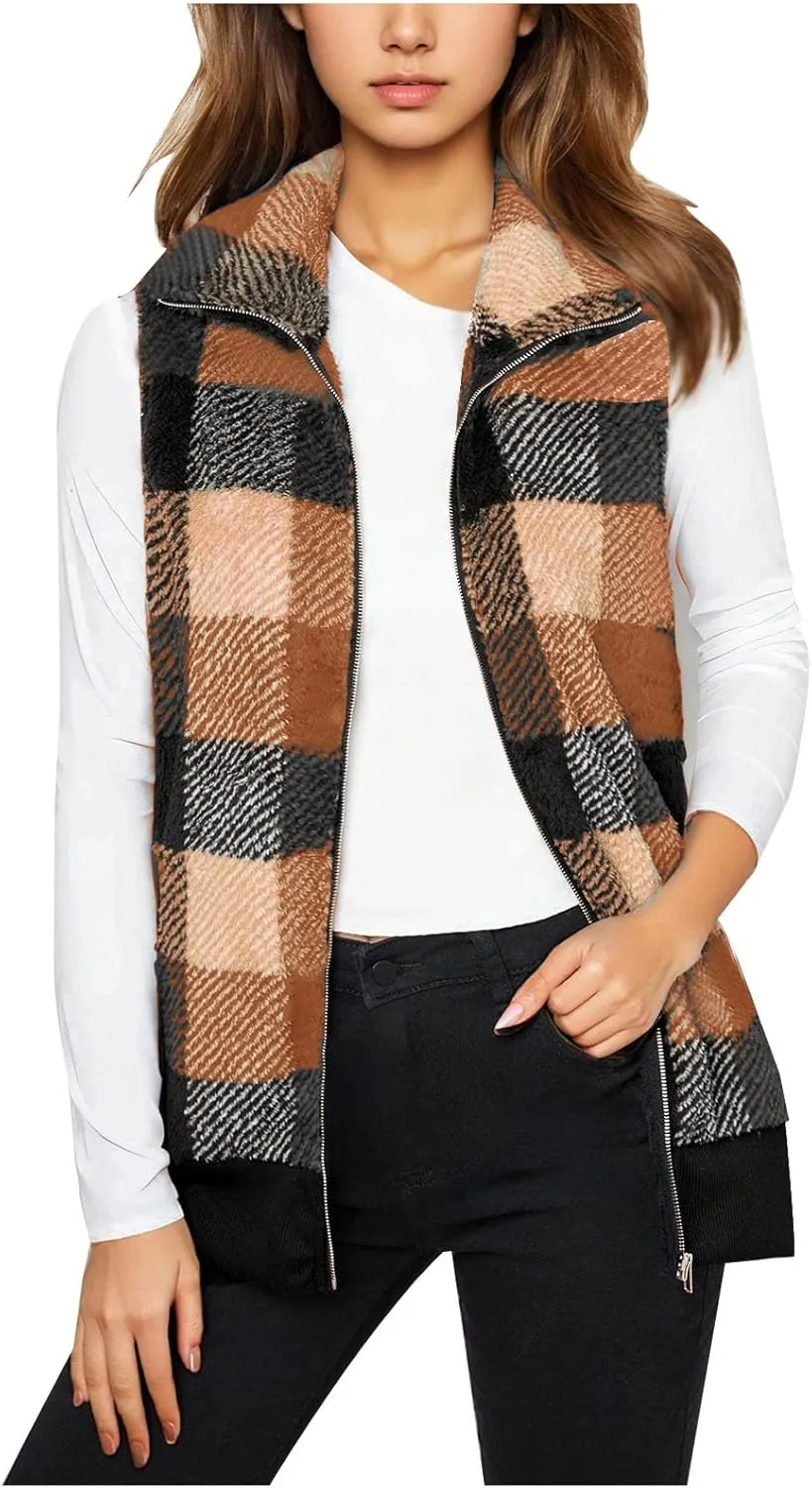 Plaid Jacket for Women Fleece Casual Cardigan Fall Plush Vest Thermal Vests Thick Winter Coats Outwear 2025 Shackets