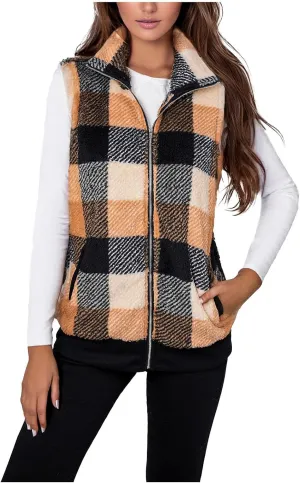 Plaid Jacket for Women Fleece Casual Cardigan Fall Plush Vest Thermal Vests Thick Winter Coats Outwear 2025 Shackets