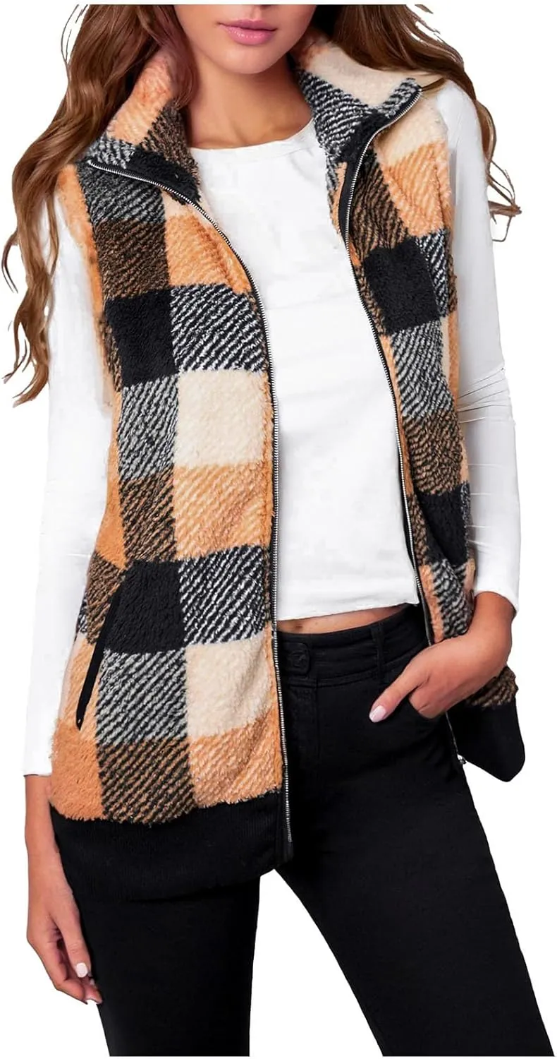 Plaid Jacket for Women Fleece Casual Cardigan Fall Plush Vest Thermal Vests Thick Winter Coats Outwear 2025 Shackets