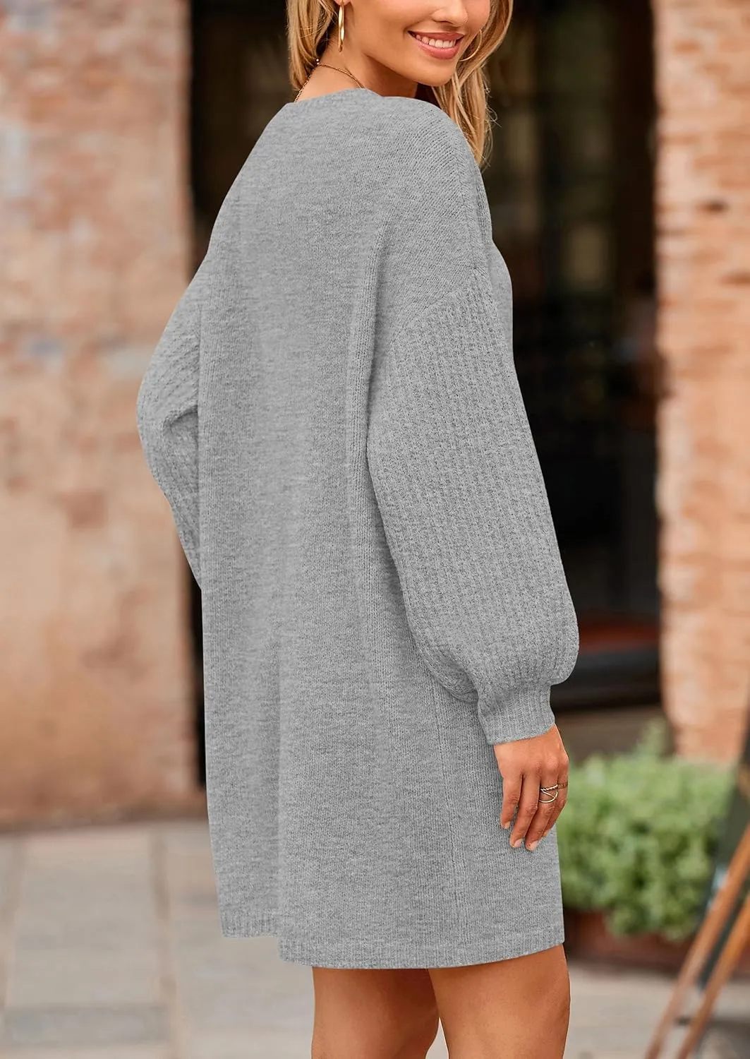 PRETTYGARDEN Women's Winter Pullover Sweaters Long Lantern Sleeve Crewneck Chunky Knit Slouchy Oversized Sweater Dress