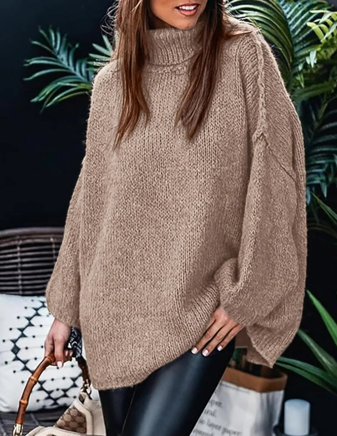 PRETTYGARDEN Women's Winter Turtleneck Oversized Sweaters Long Sleeve Chunky Knit Slouchy Pullover Sweater Tops