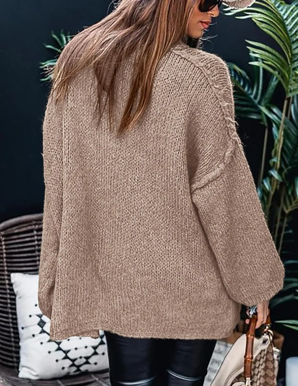 PRETTYGARDEN Women's Winter Turtleneck Oversized Sweaters Long Sleeve Chunky Knit Slouchy Pullover Sweater Tops