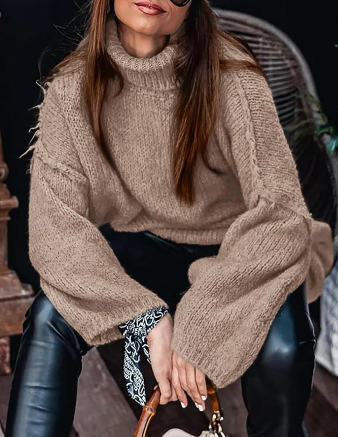PRETTYGARDEN Women's Winter Turtleneck Oversized Sweaters Long Sleeve Chunky Knit Slouchy Pullover Sweater Tops