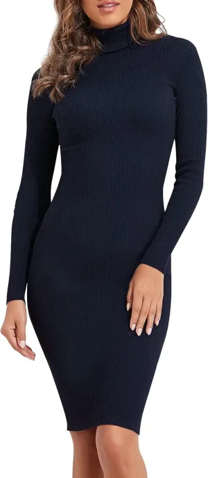 PrettyGuide Women's Turtleneck Sweater Dress Long Sleeve Ribbed Knit Stretch Midi Bodycon Dresses