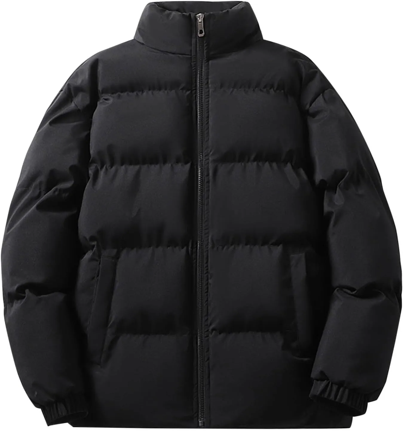 Puffer Jacket for Men Stand Collar Winter Warm Down Coats Cotton Padded Windproof Outerwear with Pockets