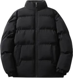 Puffer Jacket for Men Stand Collar Winter Warm Down Coats Cotton Padded Windproof Outerwear with Pockets